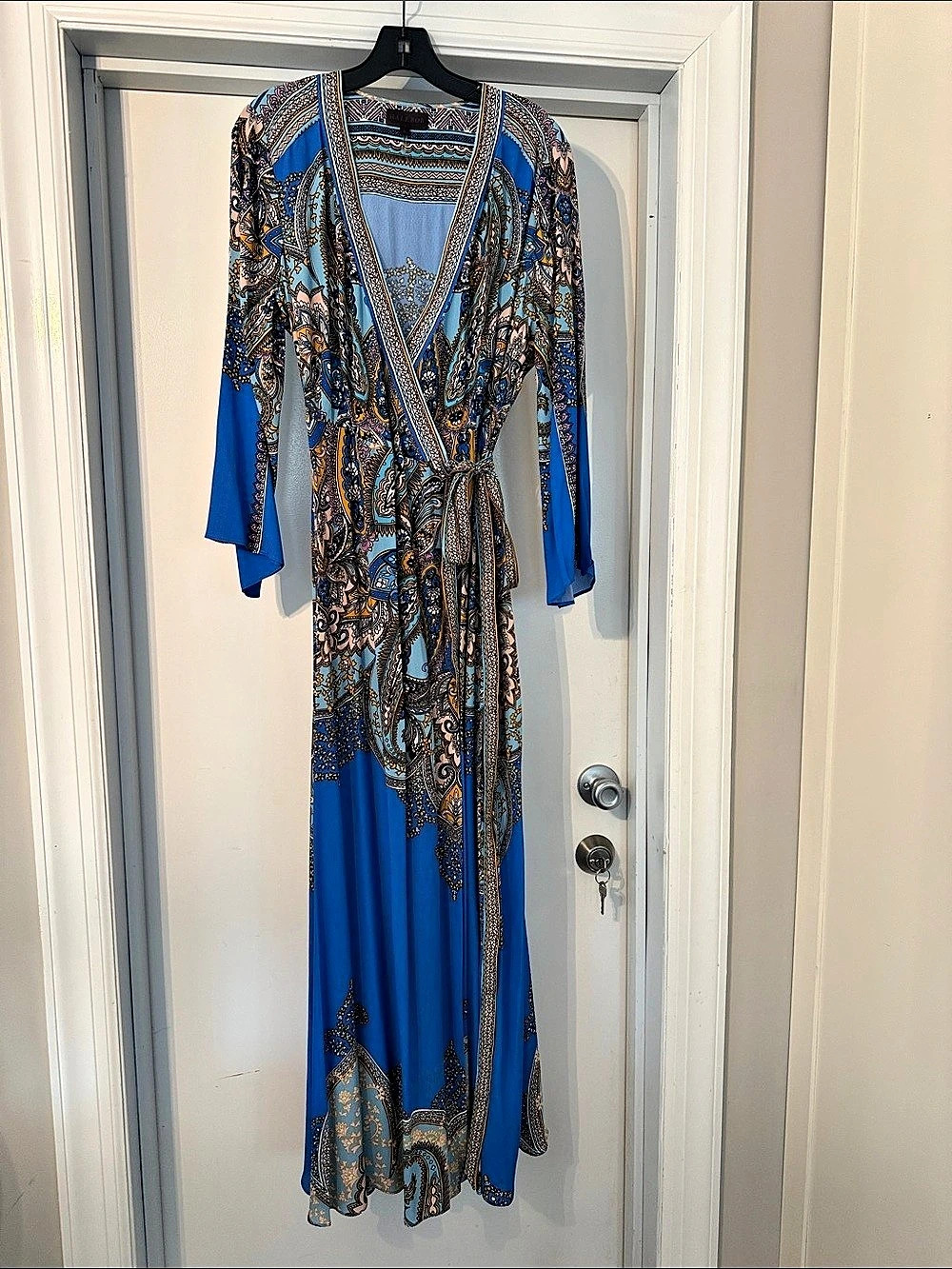 Hale Bob Paisley Wrap Maxi Dress in Blue Like New